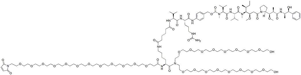 Molecular structure of the compound: Mal-PEG12-Lys-(C6-Val-Cit-PAB-MMAE)-bis-PEG8
