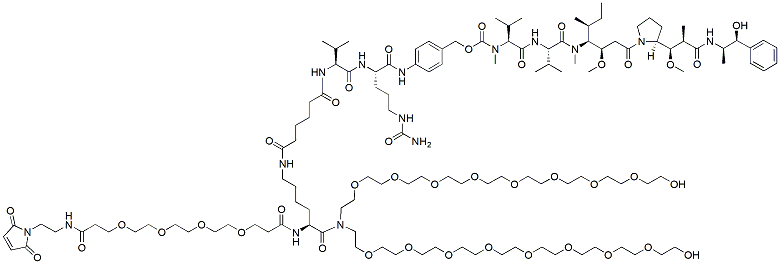 Molecular structure of the compound: Mal-amido-PEG4-Lys-(C6-Val-Cit-PAB-MMAE)-bis-PEG8
