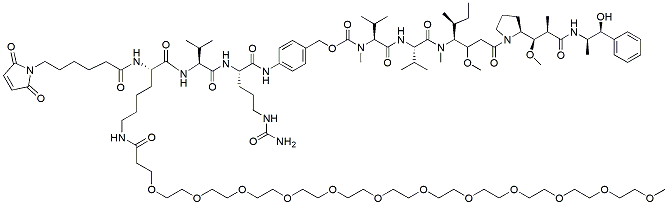 Molecular structure of the compound: N1-(Mal-C6-carbonyl)-N6-(m-PEG12)-Lys-Val-Cit-PAB-MMAE