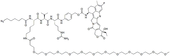 Molecular structure of the compound: N1-(Azido-C6-carbonyl)-N6-(m-PEG12)-Lys-Val-Cit-PAB-Exatecan