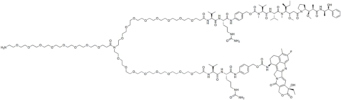 Molecular structure of the compound: N-(Amino-PEG8)-N-(PEG8-Val-Cit-PAB-MMAE)-N-(PEG8-Val-Cit-PAB-Exatecan)