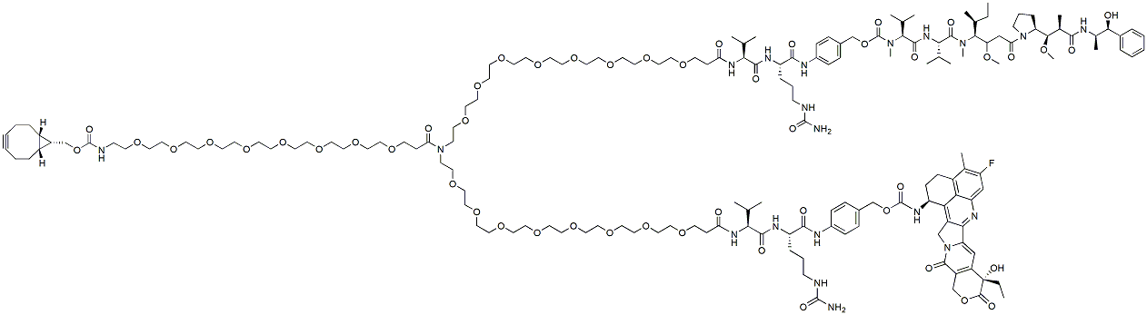 Molecular structure of the compound: N-(endo-BCN-PEG8)-N-(PEG8-Val-Cit-PAB-MMAE)-N-(PEG8-Val-Cit-PAB-Exatecan)