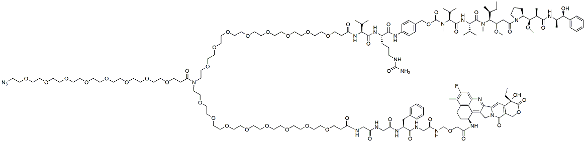 Molecular structure of the compound: N-(Azido-PEG8)-N-(PEG8-Val-Cit-PAB-MMAE)-N-(PEG8-GGFG-Dxd)