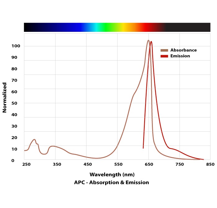 apc absorption and emission graph, showcasing wavelength vs normalized